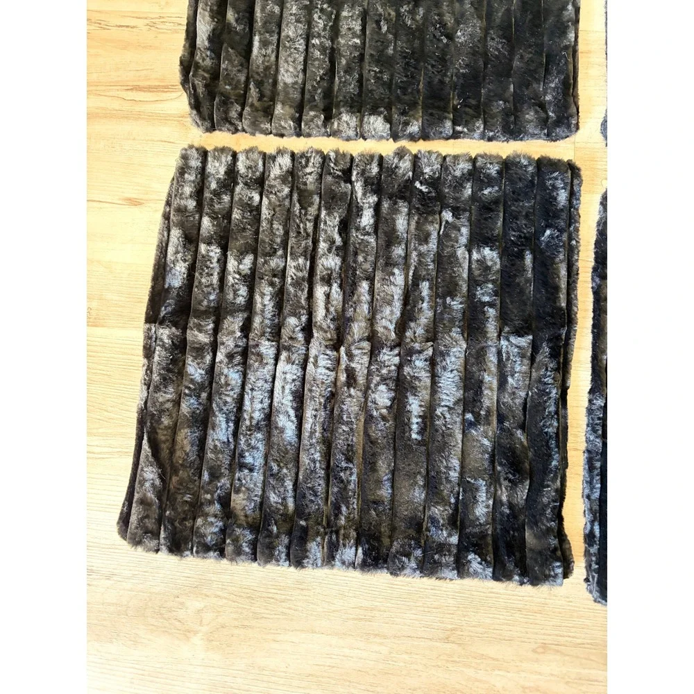 Set of 4 Black Faux Fur Ribbed Pillow Covers 17x17 Channeled Textured Square